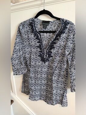 Cynthia Rowley Navy & White Printed Cotton Tunic